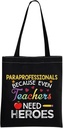 MBMSO Paraprofessional Tote Bag - Paraprofessional Appreciation Gifts for Paraeducator & Teaching Assistant (Black)