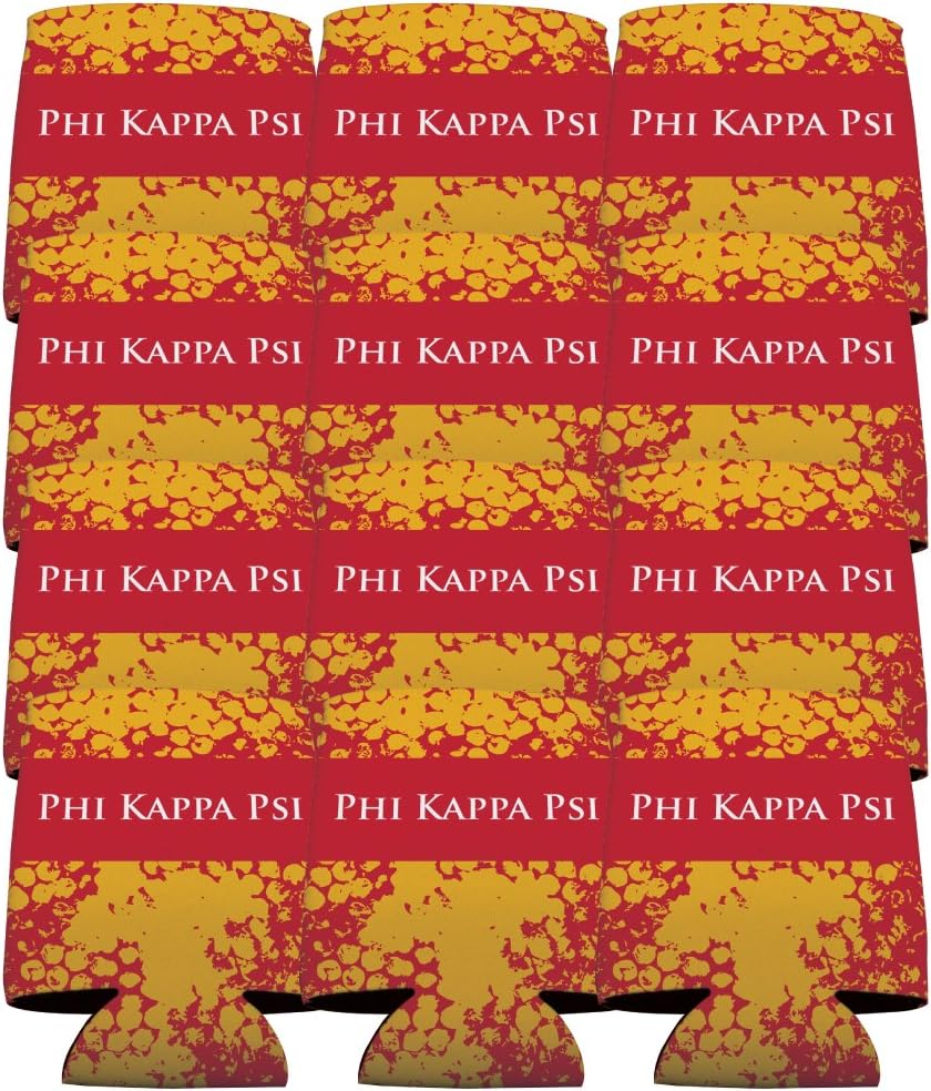 VictoryStore Can and Beverage Coolers - Phi Kappa Psi, Red and Gold Grunge Design, Set of 12