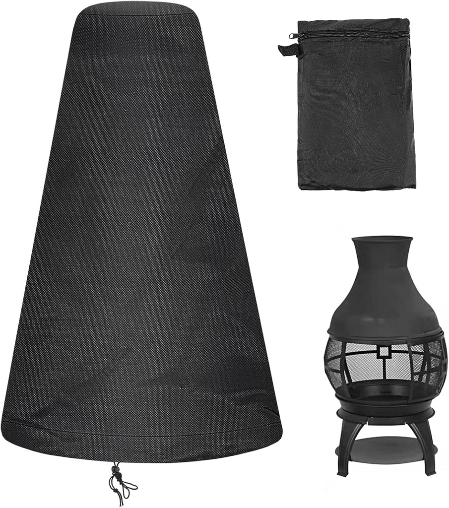Chiminea Cover Waterproof Protective Cover Patio Furniture Covers, Outdoor Fireplace, Adjustable Drawcord, Black, 59x31x12inch