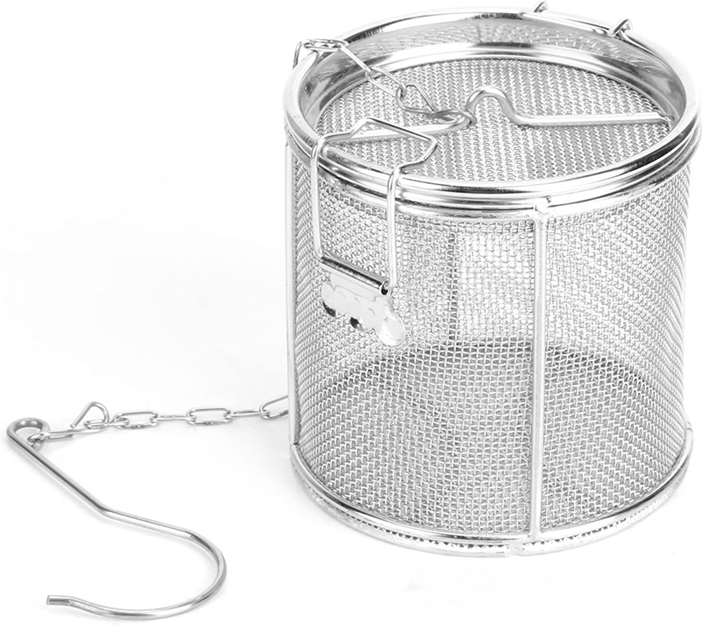 Filter, Stainless Steel Basket Filter with Chain Hook Strainer Soup Seasonings Seperation Basket Filter for Kitchen (10 X 10CM)