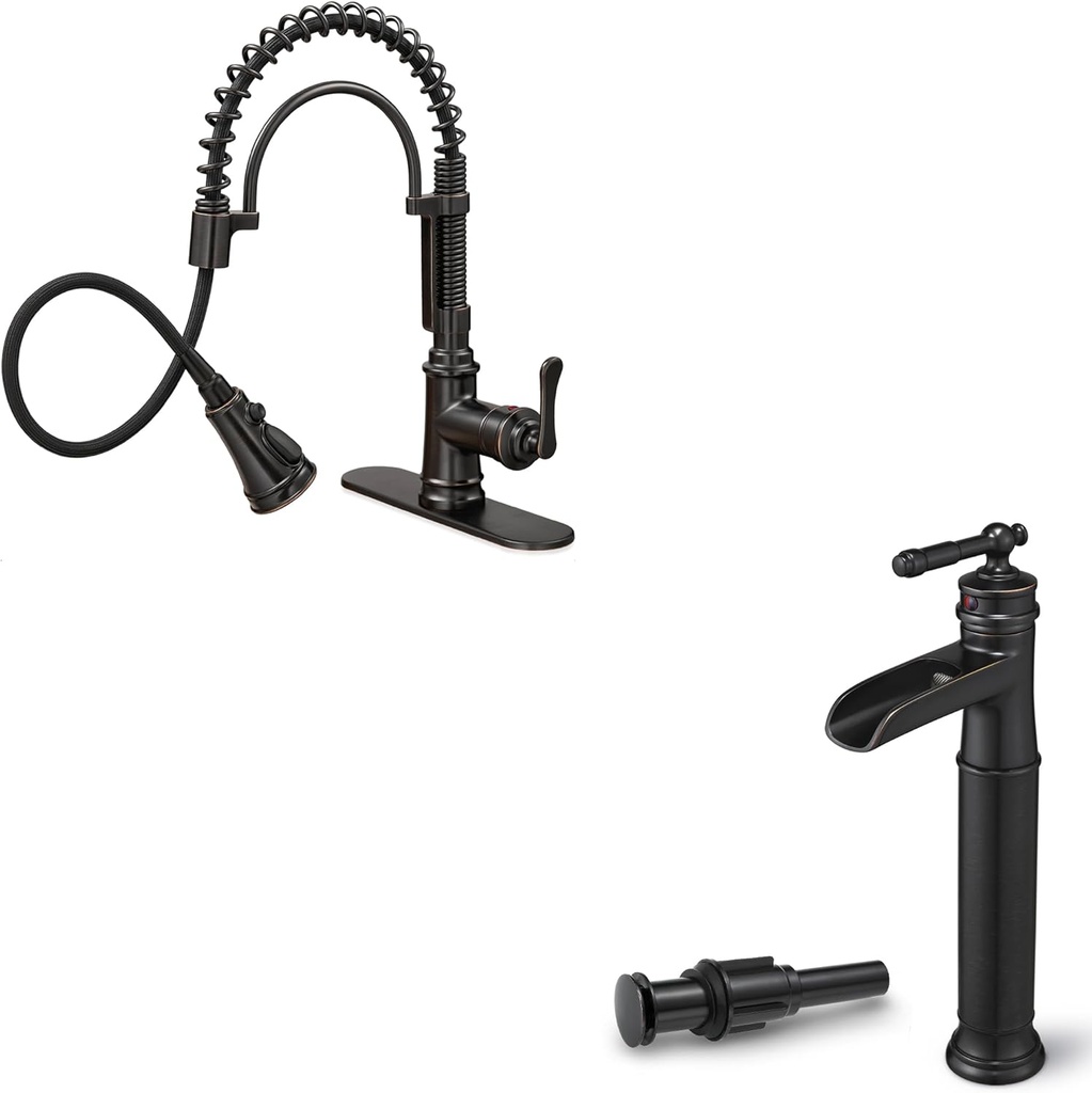 3 Modes Single Hole Kitchen Sink Faucet 3 Hole, 360 Degree Swivel Kitchen Faucets with Sprayer, Brass Tall Bathroom Sink Faucet Single Handle Waterfall Bathroom Faucets One Hole