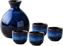 Japanese Sake Set Navy Blue Ceramic Cups Crafts Kit 5 Pcs Sakeware