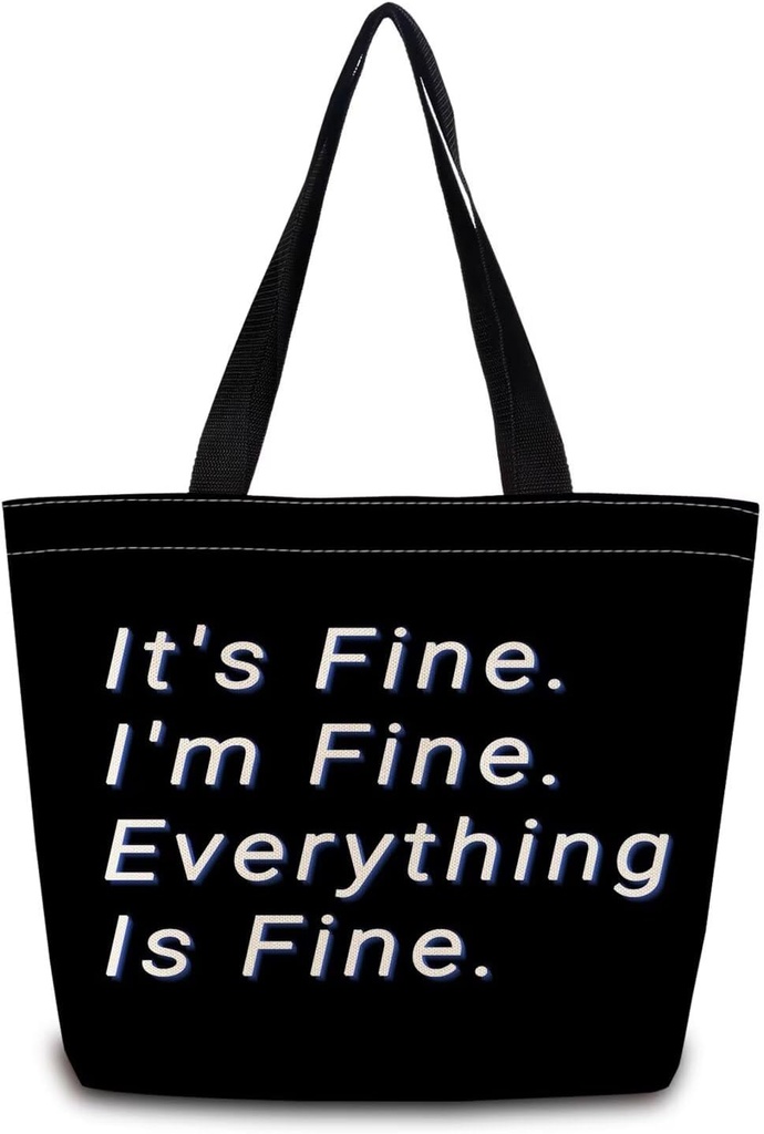 Everything Is Fine Tote Bag Reusable Grocery Bags Aesthetic Shopping Shoulder Handbag with Interior Zipper Pocket Stylish Everything Is Fine Present for Women