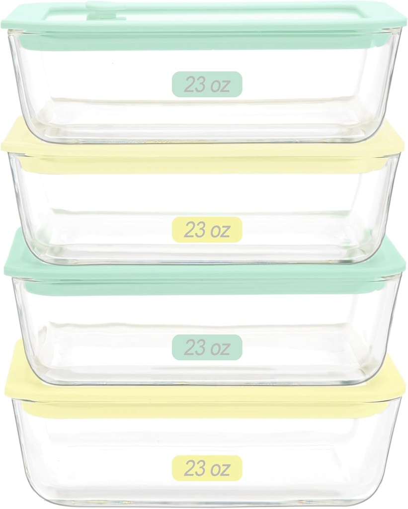 Urban Green Glass Food Container Set with Glass Lid, 4 Pack, Food Storage Containers with Airtight Lid, LeakProof, 100% Plastic Free, Meal Prep Container Set