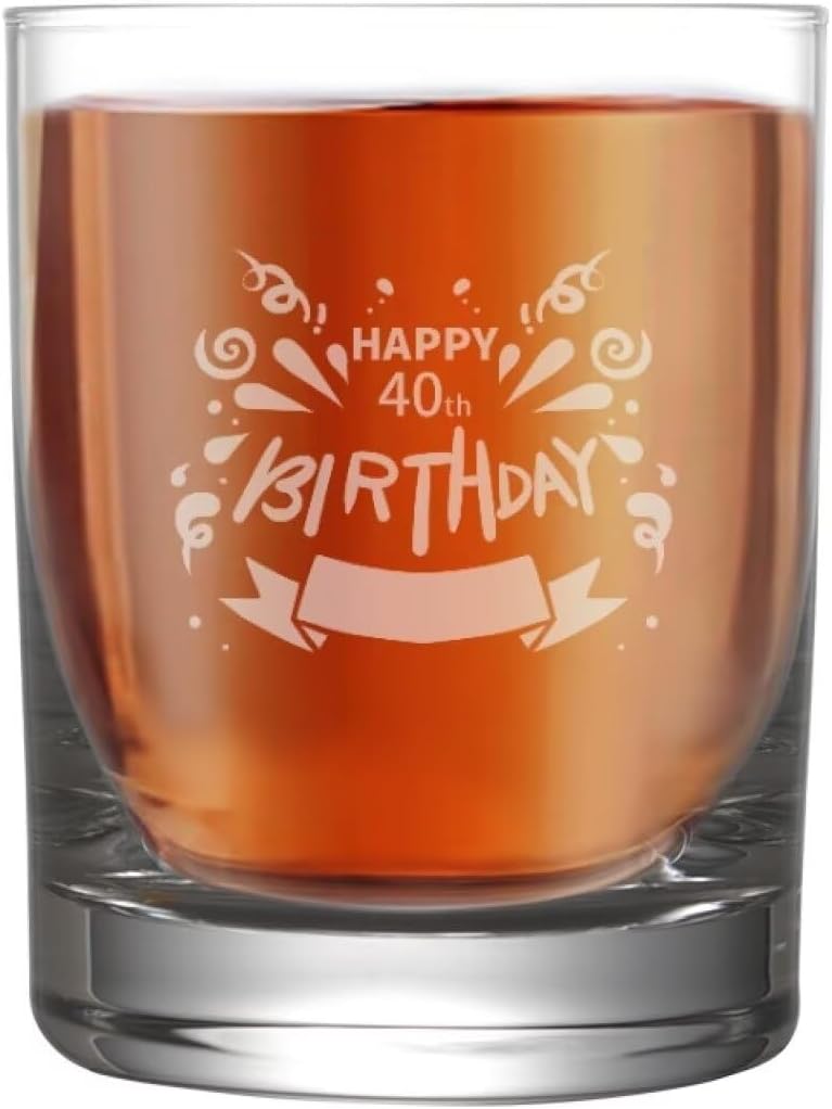 Happy 40th Whiskey Glasses Fahion Cocktail Glasses Gift Set Whiskey Glasses Crystal Old Fashioned Cocktail Whiskey Glasses Set 2 12 oz Bourbon Glass Cocktail Glasses Lowball Glasses
