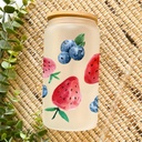 Strawberry Drinking Glasses with Bamboo Lids, Iced Coffee Glass with Bamboo Lids and Straw, Beer Can Shaped Drinking Glass Cup, Birthday Graduation Mothers Day Wedding Nurse Christmas Gifts