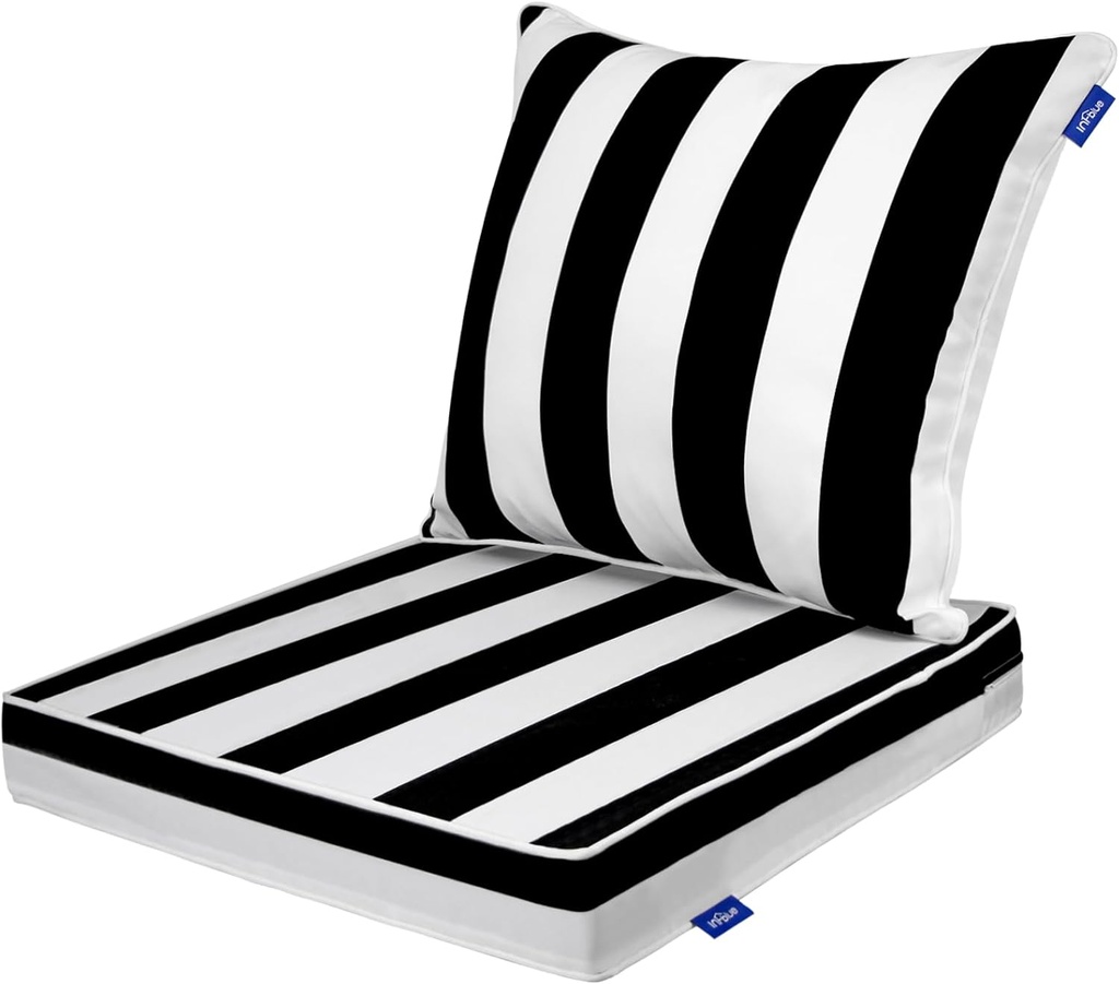 Deep Seat Cushions, Outdoor Cushions, Patio Furniture Cushions, Deep Seat & Back Cushion Patio Cushions with Rmoveable Cover for Backyard Couch Sofa Fade Resistant (22x24x4 in, Black Stripes)
