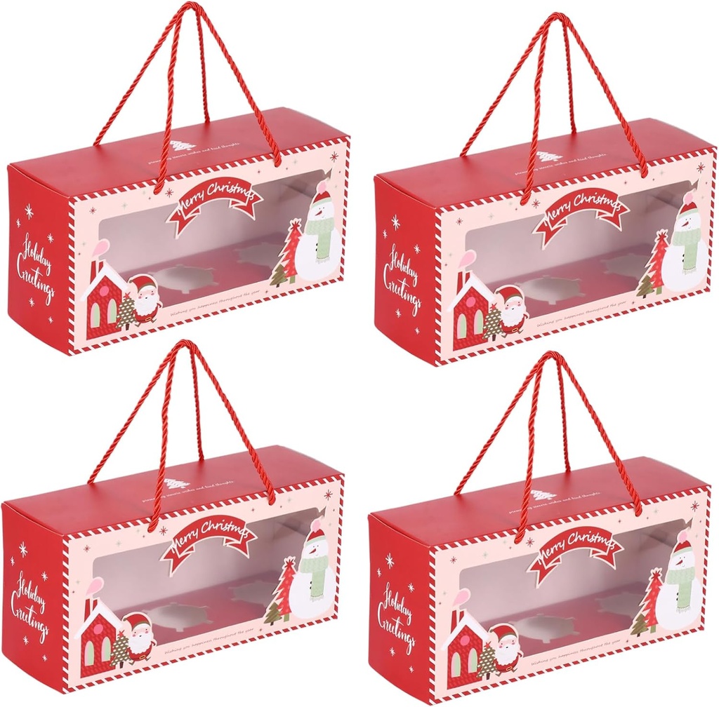 4pcs Lightweight Christmas Cupcake Boxes Adorable Red Wrapping Containers for and Bakery