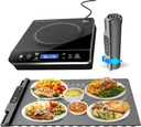 OMEO Portable Single Induction Cooktop 1800 Watts Induction Burner with LCD Sensor Touch and Grey Electric Warming Tray with 3 Temperature Setting, 1-4 hours Timer and Auto Shut-off for Kitchen