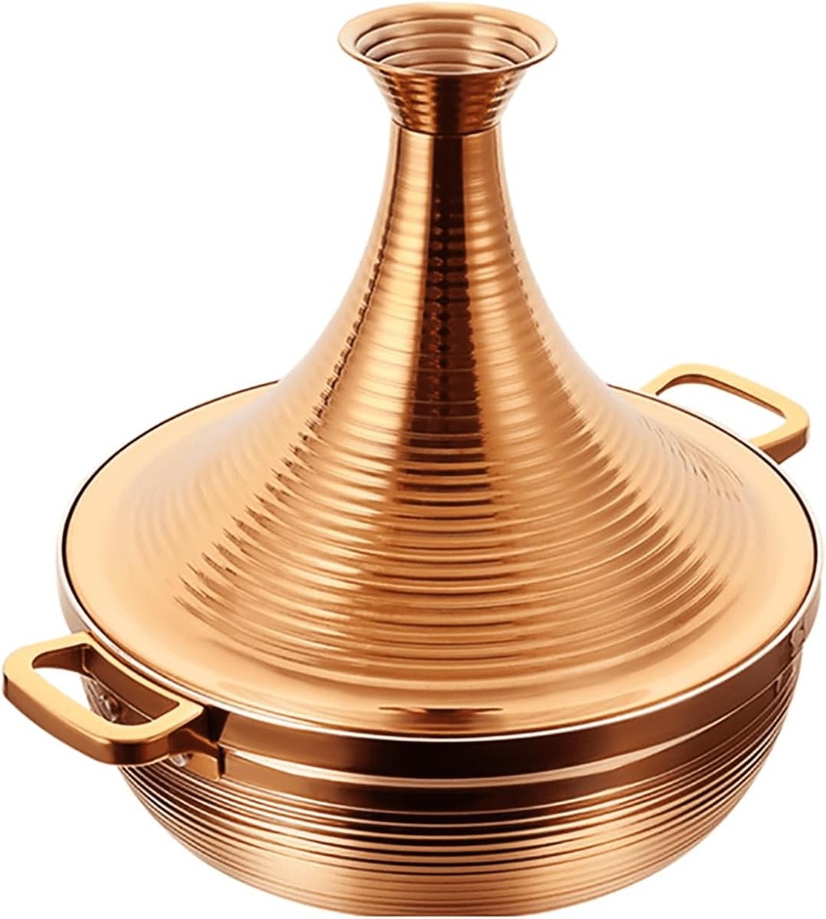 304 Stainless Steel Moroccan Tagine Pot,Non Stick Tagine Stainless Steel Tower Stew Dry Pot Non-stick Slow Cooker Seafood High Lid Pan Electromagnetic Cooker Moroccan Tajine Casserole,Gold,26cm