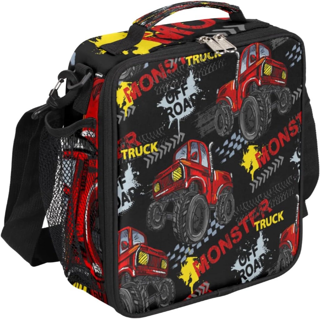 TropicalLife Monster Truck Reusable Insulated Lunch Box For Boy, Car Kids Tote Bag for School Office Work Picnic Beach Hiking