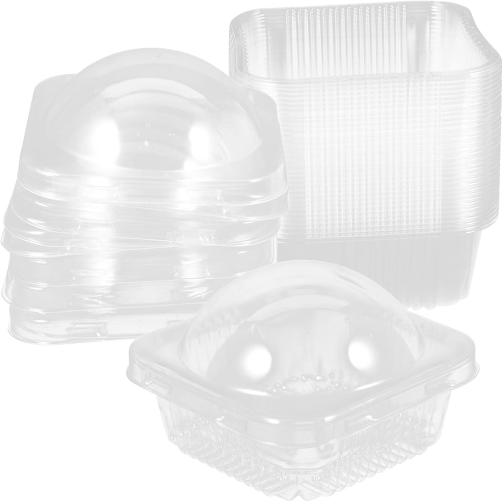 Unomor 50pcs Cupcake Storage Boxes Macaron Packaging Boxes Round Pet Dessert Containers for Wedding