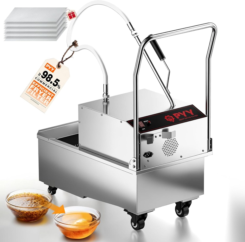 PYY Fryer Filter Machine - 55L/14.5GAL Mobile Fryer Oil Filter Machine 8.45GAL/Min 1700RPM Stainless Steel Commercial Deep Fryer Oil Filtration Grease Filter Machine for Restaurant Fast Food Shop 550W