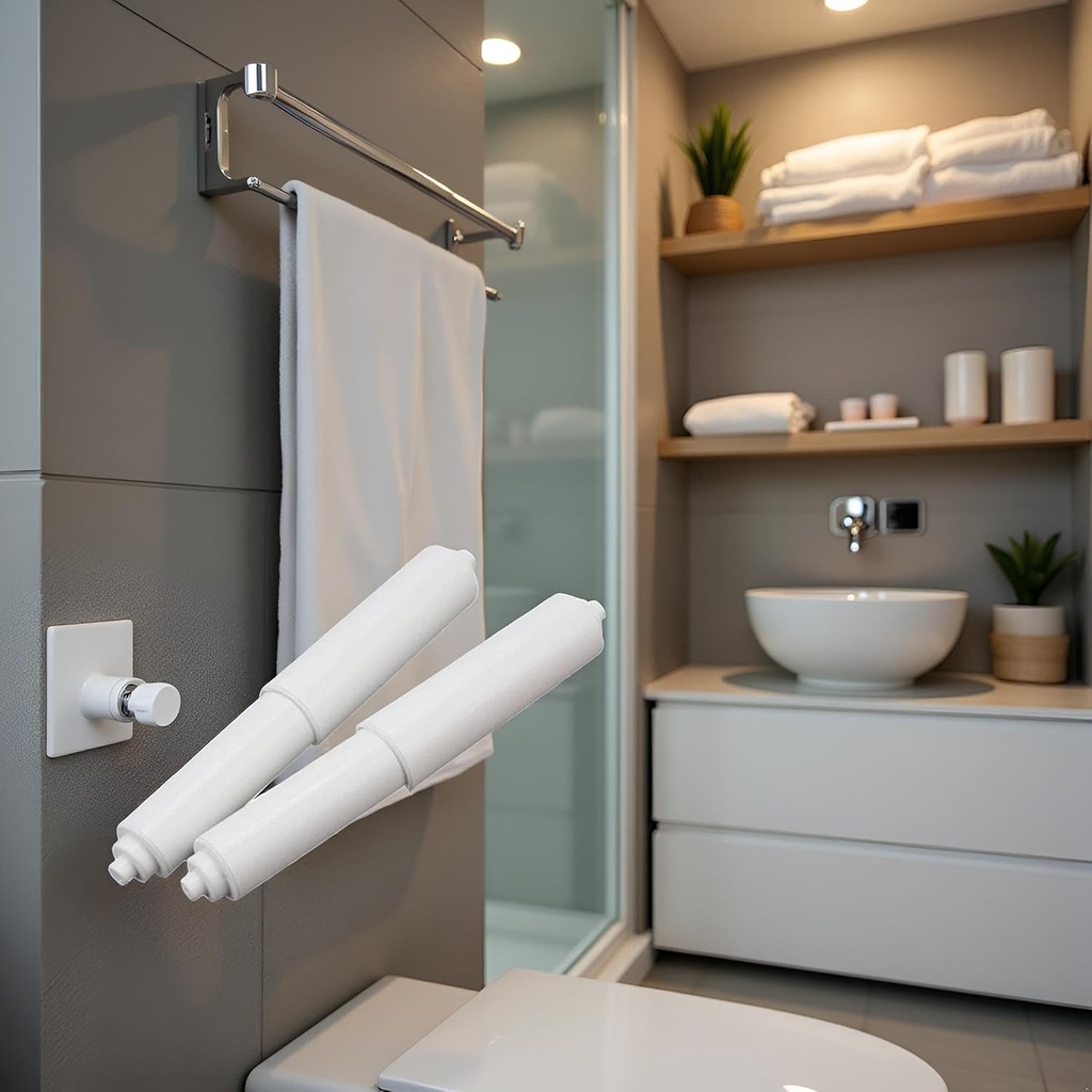 White Toilet Paper Holder Roller, Adjustable Tissue Box Roll Core Replacement Bathroom Plastic Toilet Paper Roll Rods Spring Paper Holder Cores Roller, White Bathroom Hardware