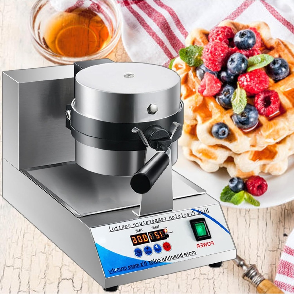 Waffle Maker Commercial Waffle Maker Machine, 1200W Non-stick Waffle Iron Maker Stainless Steel Round with Time Control,220V
