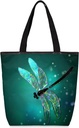 Dragonfly Cute Canvas Tote Bags, Eco Friendly Reusable Grocery Shopping Bags for Beach, Books, Women & Girls With Zipper Inner Pocket