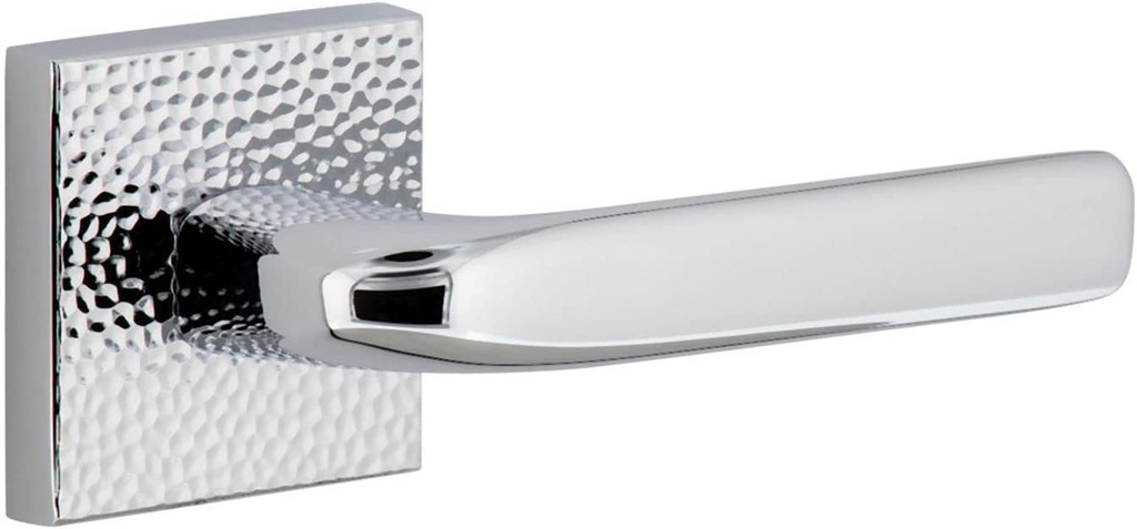 Viaggio QADMHMBLL_SD_RH Quadrato Hammered Right Handed Solid Brass Non-Turning One-Sided Dummy Door Lever with Bella Lever and Quadrato Hammered Backplate - Bright Chrome