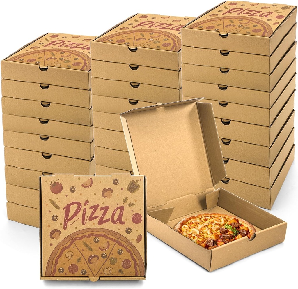 40 Pack Small Pizza Boxes, 7.3 x 7.3 x 1.6 Inch Mini Kraft Corrugated Pizza Takeout Containers, Food Delivery Boxes Gift Packing Containers for Pizza, Cake, Cookies, Snack