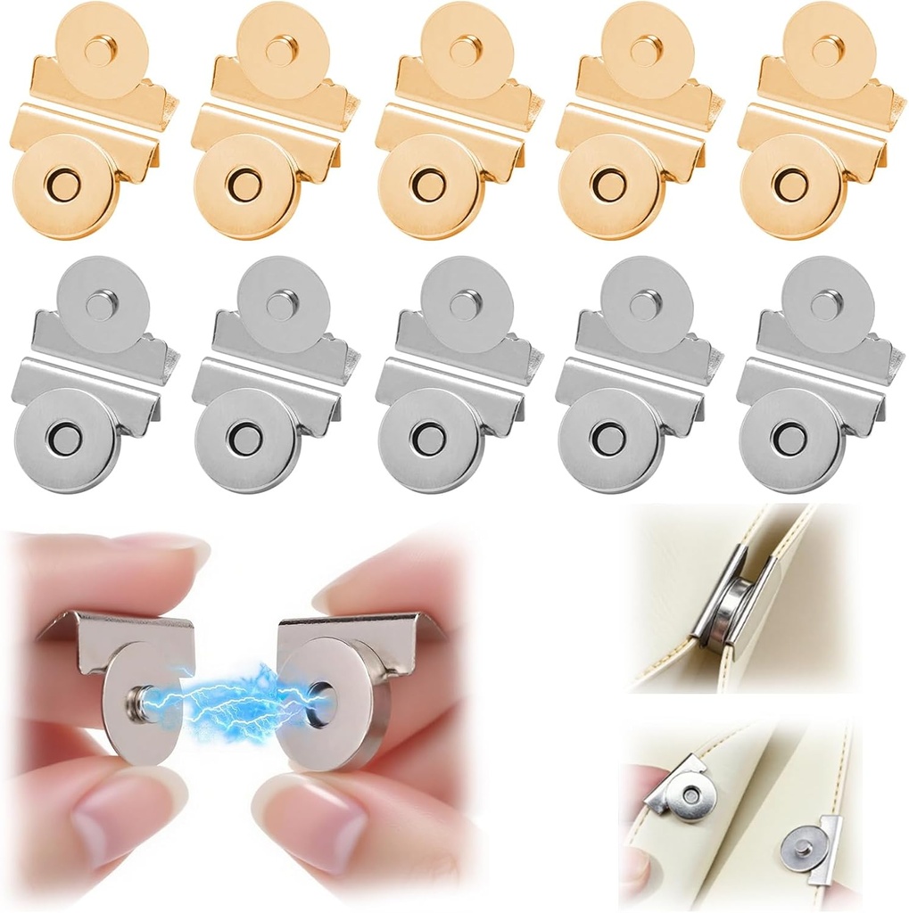 Eosraffa 10 Pairs Magnetic Snaps for Purses and Totes, No-Sew Metal Snap Buttons Closures for Bags, Clothing, DIY Crafts (Gold Silver)