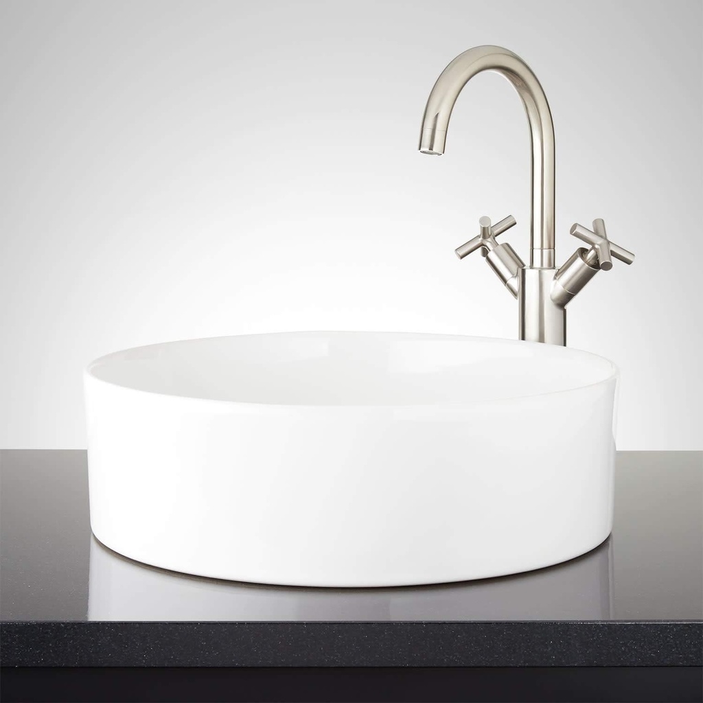 Signature Hardware 447954 Hibiscus 16" Circular Fireclay Vessel Bathroom Sink - White