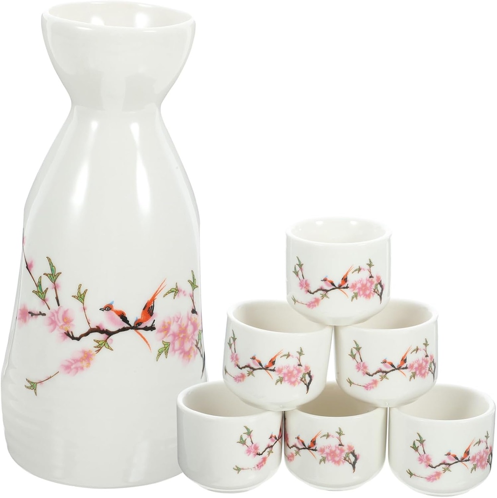 1set Japanese Sake Set Ceramic Serving Sake Cups Traditional Porcelain Drinkware for Home Restaurants and Tea Houses