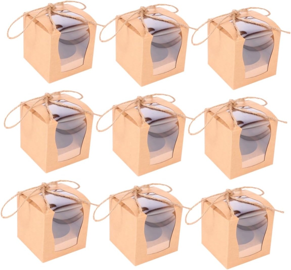 VICASKY 10Pcs Window Cupcake Boxes Sturdy Kraft Cake Carrier for Weddings Birthdays Showers Holidays Convenient to Carry Food Grade Packaging