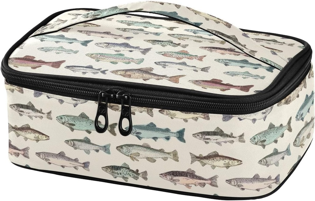 Kids Lunch Bag for Boys Girls Vintage Fishes Insulated Lunch Box Women Men Lunch Cooler Totefor School Office Picnic