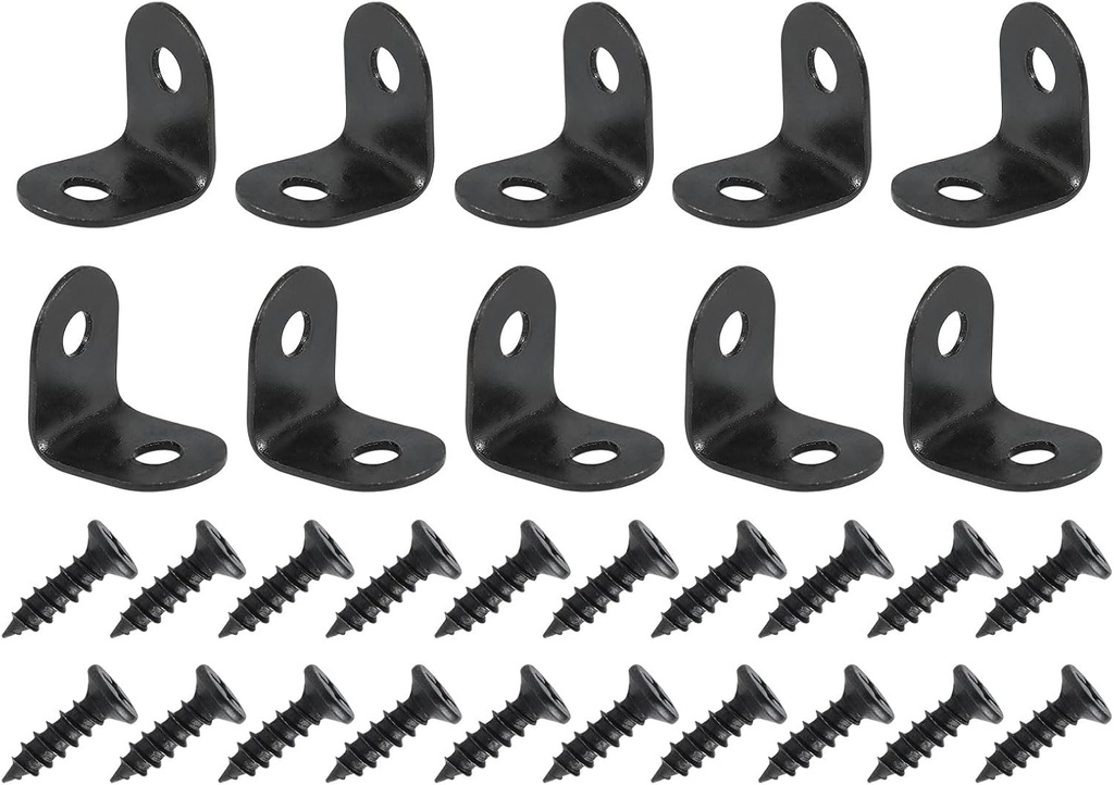 0.47"x0.47"x0.35"(LxWxH) L Bracket Corner Braces -12Pack- Good for Mending Wooden Furniture - Metal Right Angle Brackets W/Screws - Black
