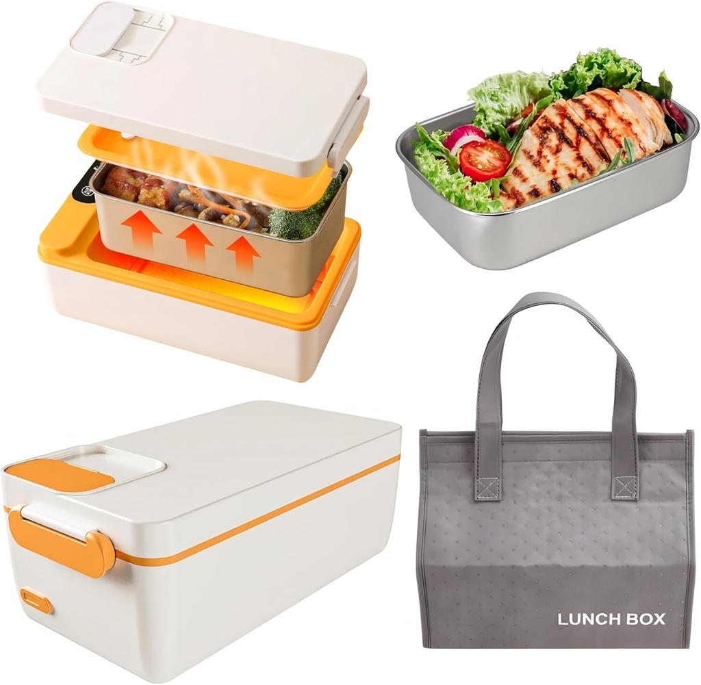 Cordless Electric Lunch Box Food Heater,No Water Required Heated 12000mAh Battery Powered Portable Lunch Box,1L 304 Stainless Steel Self Heating Hot Lunch Boxes with HD Digital Display
