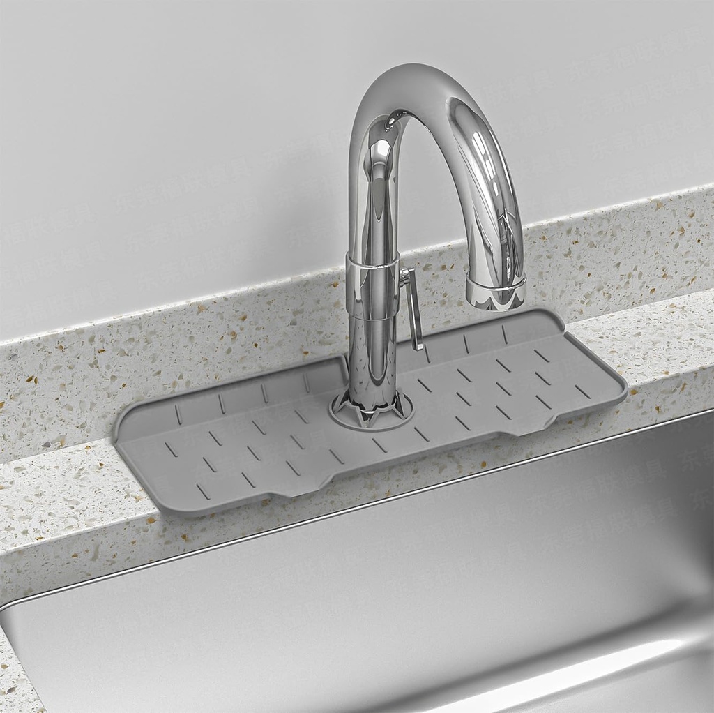 Kitchen Faucet Sink S0plash Guard, Silicone Faucet Water Catcher Mat, Sink Draining Pad Behind Faucet, Rubber Drying Mat For Kitchen & Bathroom Countertop Protect (Black)