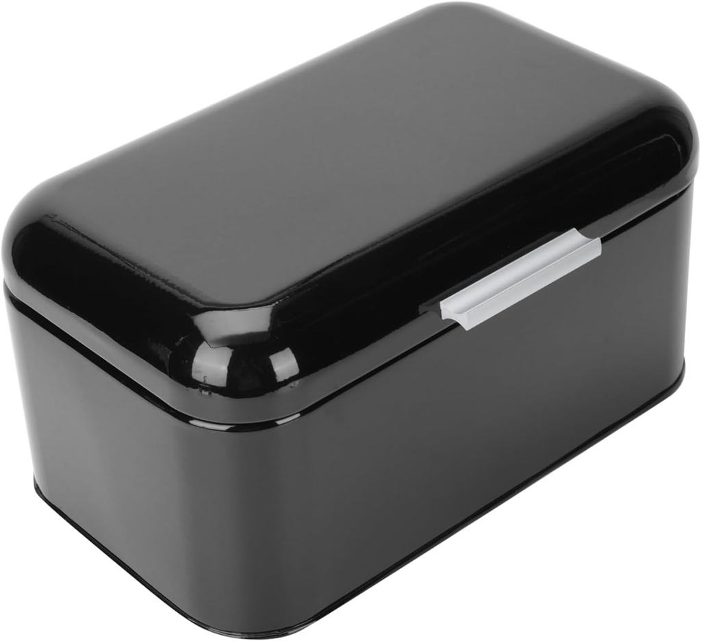 VICASKY Metal Bread Storage Box Retro Kitchen Food Bin Practical for Beans Candy Coffee Snacks and Stationery Portable Lightweight Black Bread Bin for Home Bakery Restaurant
