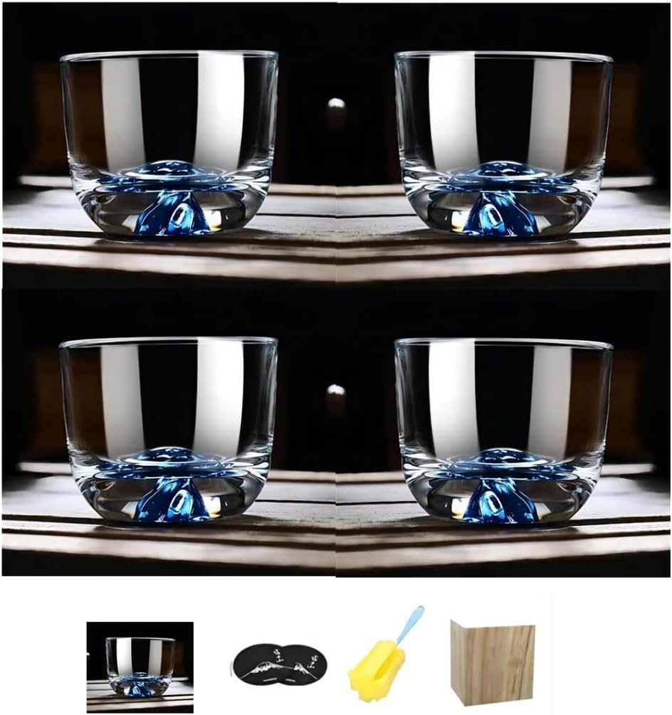 Kanayama Gui Cup, Set of 4, Handmade Blown Glass, Japanese Sake Glass, Cold Sake Glass, 3.4 fl oz (100 ml), Sake Cup, Luxury Product, Crystal Glass, Gift, Paulownia Box Included (Jewel Blue)