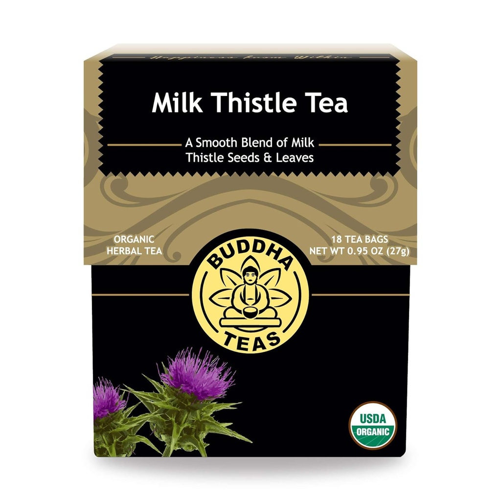 Buddha Teas - Organic Milk Thistle Tea - Herbal Tea - Promote Cleansing & Wellness - With Antioxidants & Minerals - Clean Ingredients - Caffeine Free - OU Kosher - 18 Tea Bags (Pack of 1)