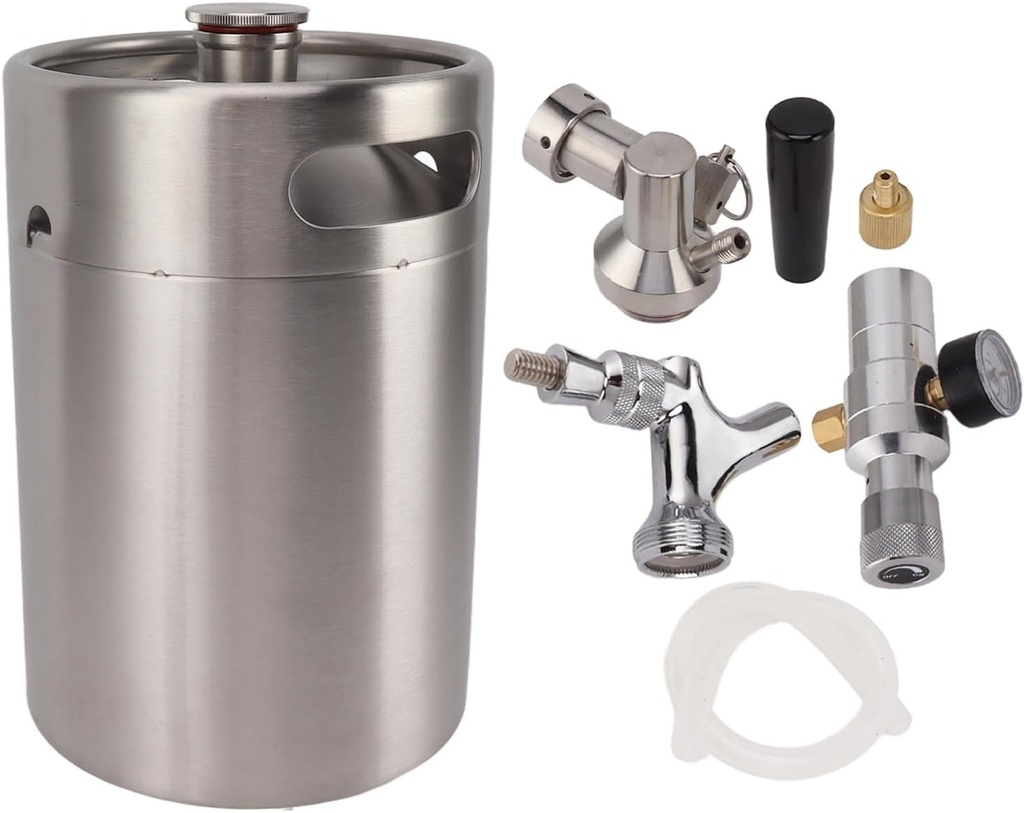 Beer Growler Tap System, 5L Mini Stainless Steel Keg Pressurized Stainless Steel Home Keg Kit System with Faucet 150PSI Gauge