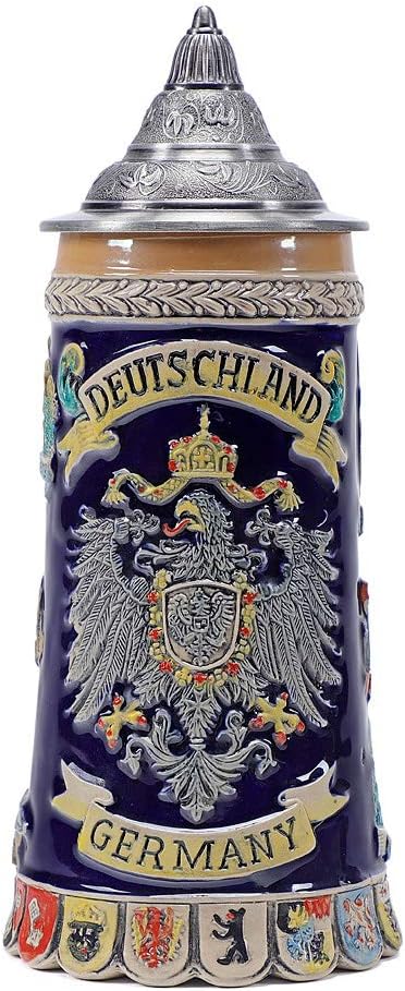 0.6L .Beer Stein with Matel Pewter Lid Stanley Steel Germany Oktoberfest Tankard Eagle Bierkrug Drinking Glass Horn Coffee Mug Beer Stine Christmas Ornaments Cup Broeder Horse