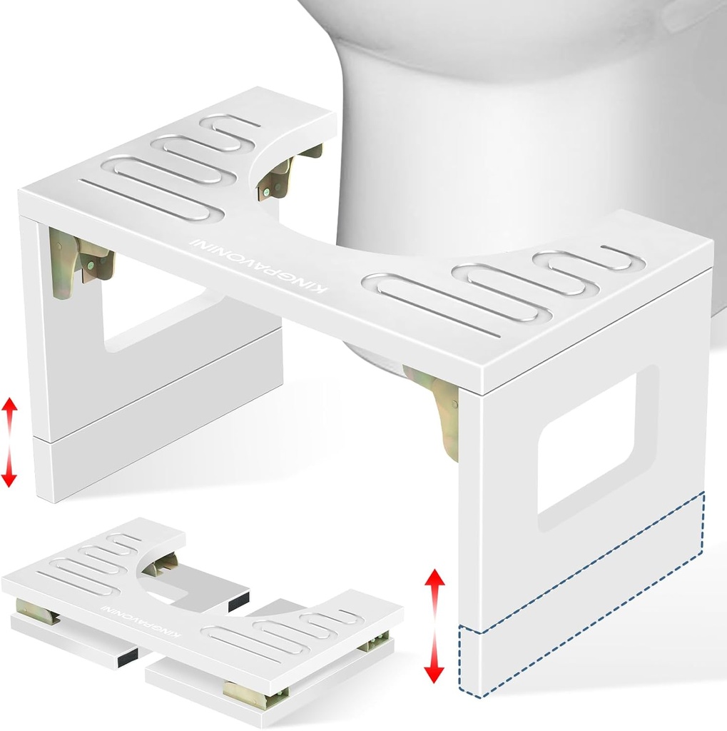 Bamboo Toilet Stool Squat 7in & 9in Adjustable Heights, Foldable Poop Stool for Bathroom Adults Kids, Potty Stool with Non-Slip Layer to Improve Bathroom Posture and Comfort, 400 lbs Capacity