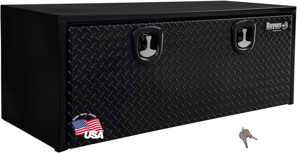 Buyers Products 1702510 Black Steel Truck Tool Box With Aluminum Diamond Tread Door, 18 x 18 x 48 Inch, Made In The USA, Truck Box for Organization & Storage, Job Tool Chest, Contractor Toolbox