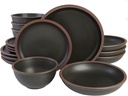 Gibson Elite Lagos Coupe Dinnerware Set, Service for 4 (16pcs), Black