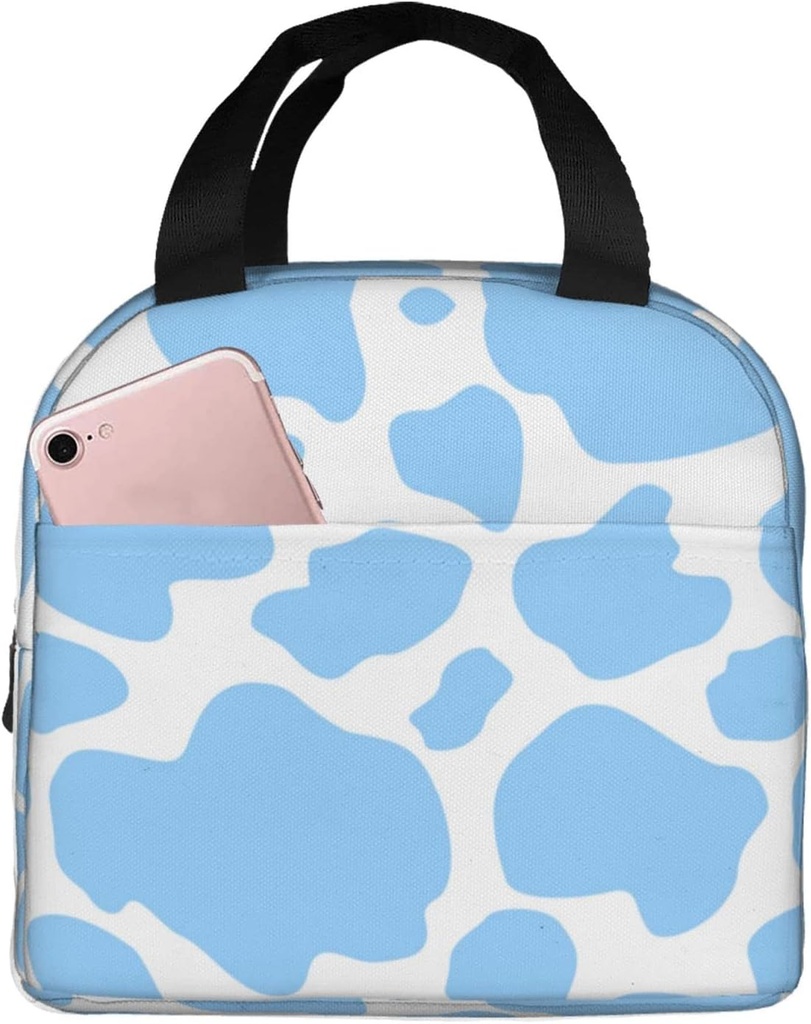 Ucsaxue Blue Cow Print Lunch Box Reusable Lunch Bag Work Bento Cooler Reusable Tote Picnic Boxes Insulated Container For Women Men Home School Office Outdoor Use