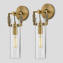 Modern Gold Indoor Wall Sconces Set of 2, 15'' knurled Brass Bathroom Wall Sconces, Glass Bathroom Vanity Light, for Living Room, Bedrooms, Hallway, Staircases, Include Bulb