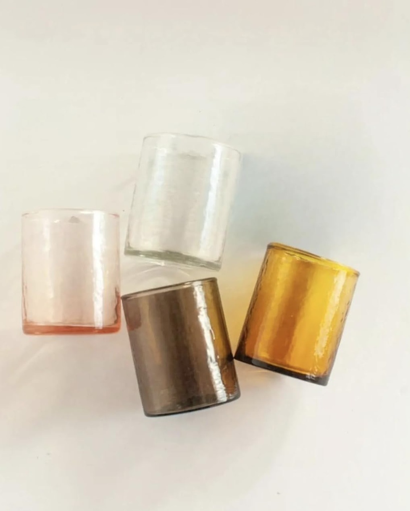 Set of 4 Handblown Recycled Glasses with Hammered Finish – 3" Tall, Lead-Free, Dishwasher Safe (Blush)