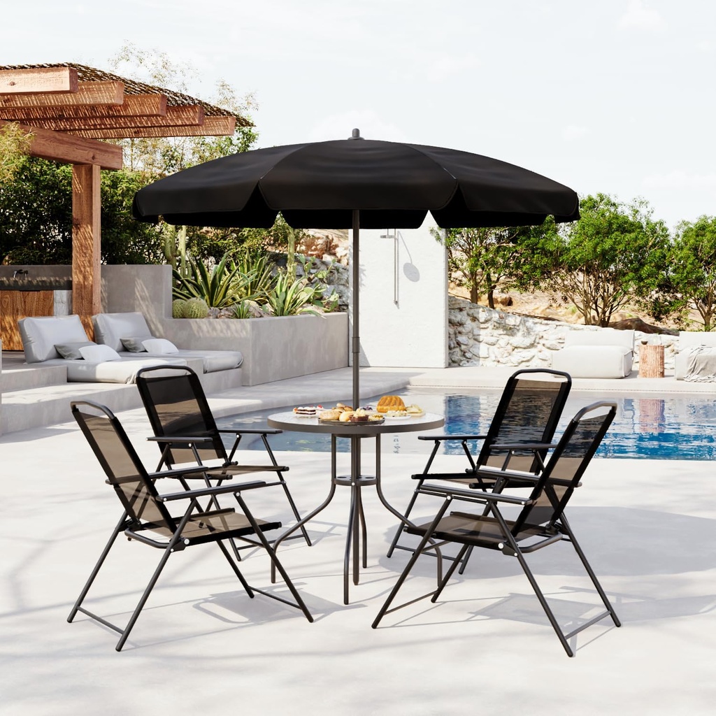6 Pieces Patio Dining Set for 4, Small Outdoor Patio Table and Chairs Set, Patio Furniture Set with Umbrella & 4 Folding Chairs Portable Garden Dining Table Set for Garden, Backyard, Lawn