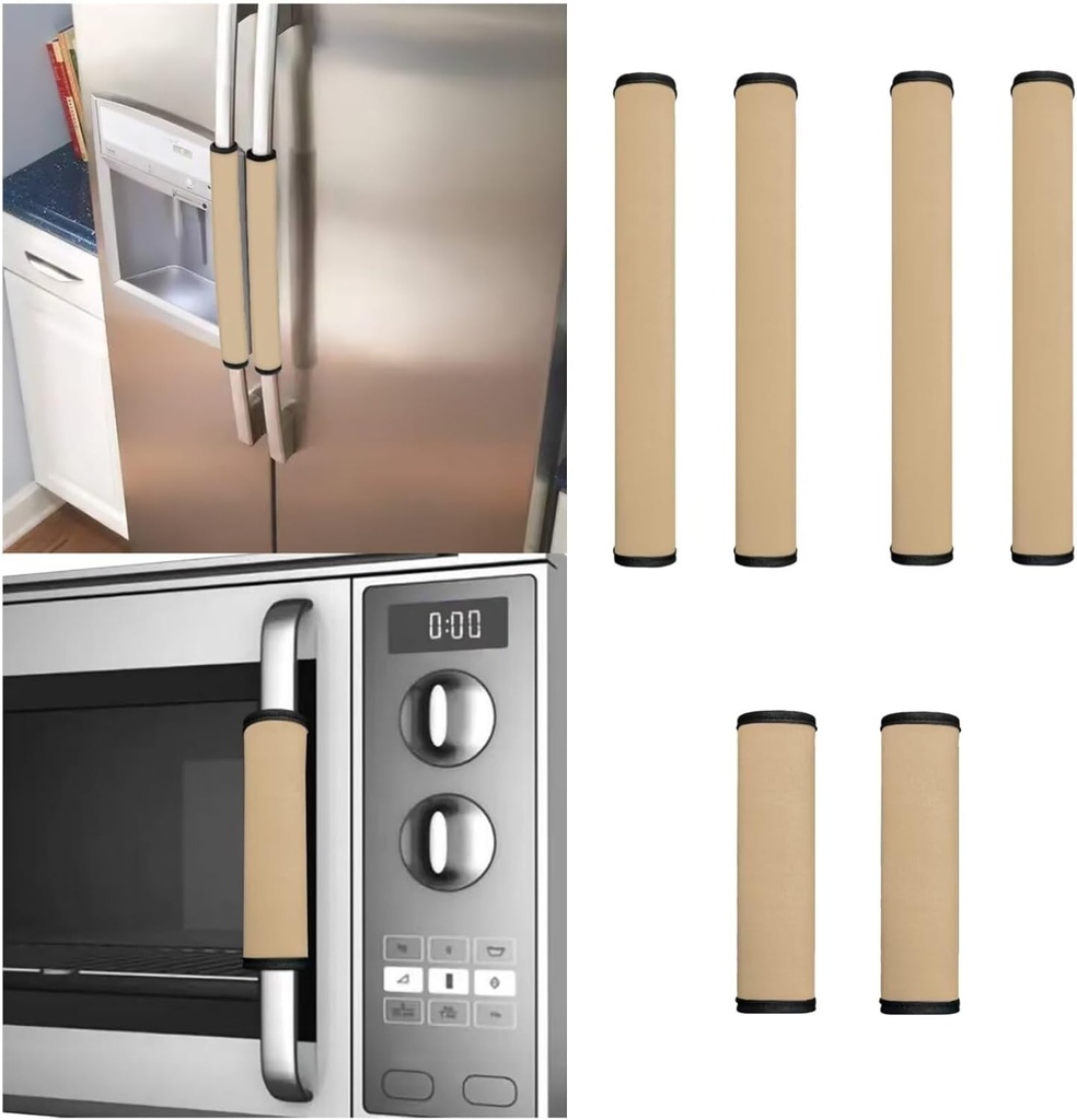 Appliance Handle Covers Washable Cloth Refrigerator Handle Covers Tan Fridge Grill Handle Cover Set of 6 Door Handle Scratch Resistant Protective Cover for Oven Microwave Dishwasher