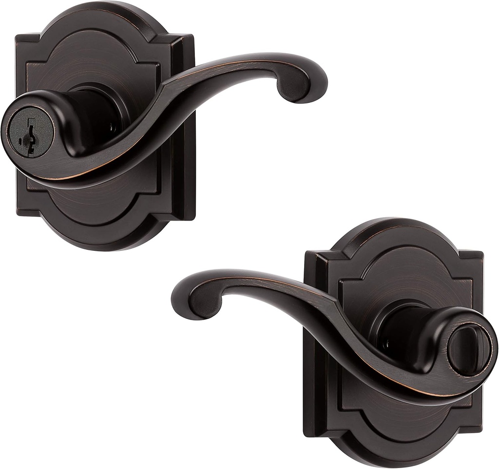 Baldwin Madrina, Entry Door Handle Reversible Lever with Keyed Lock Featuring SmartKey Re-key Technology, in Venetian Bronze