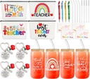 28Pcs Christmas Teacher Appreciation Gifts Set with Glass Cup Keychains Zipper Bag Pen Greeting Card for Men Women Birthday Thank You Graduation Retirement Gifts Bulk from Students