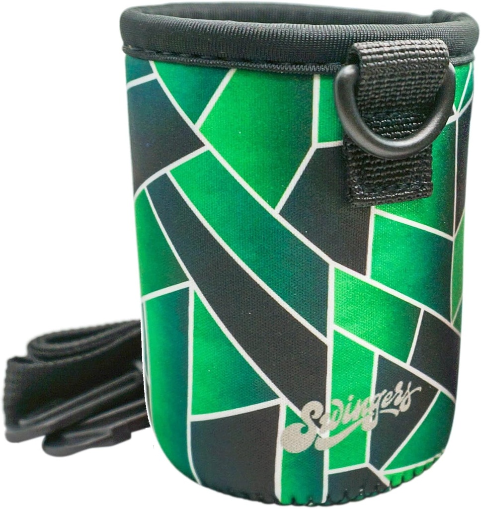 Swingers Beer Cooler with Adjustable Neck Strap (Neoprene Hands-Free Can or Bottle Holder) (Green Geometric)