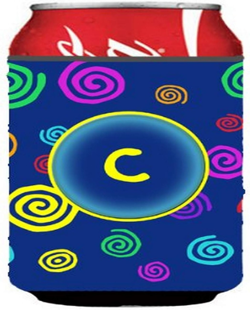 Caroline's Treasures CJ1011-CCC Letter C Initial Monogram - Blue Swirls Can or Bottle Hugger Cooler Washable Drink Sleeve Collapsible Beverage Insulated Holder, Can Hugger, Multicolor