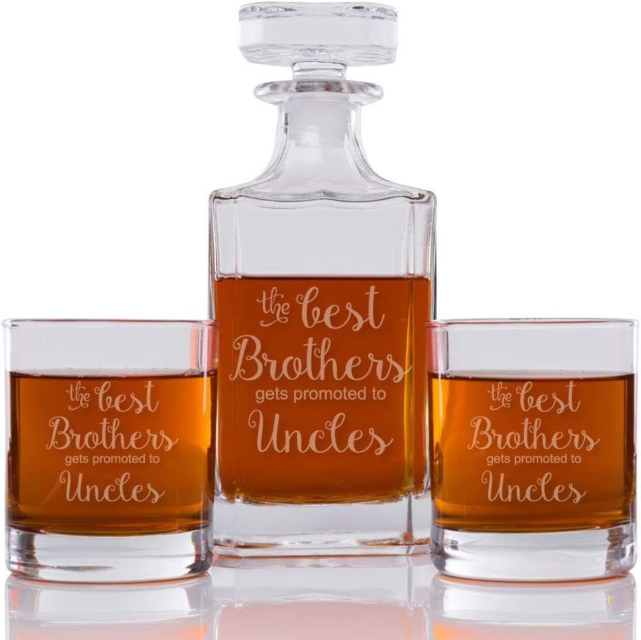 The Best Brothers Get Promoted to Uncles Engraved Decanter and Rocks Glasses, Set of 3
