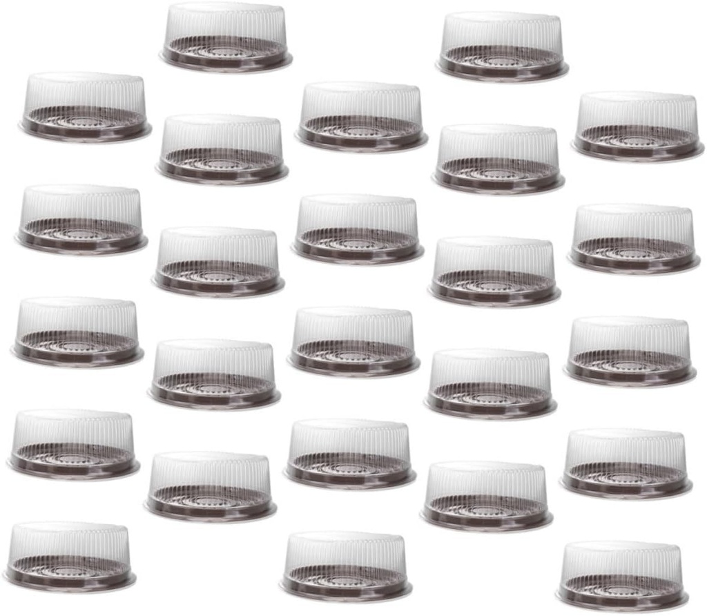 GLEAVI 25 pcs Round Plastic Cake Carrier Boxes with Clear Dome Lids Wear Resistant Cake Display Containers for Bakery Parties and Home Use