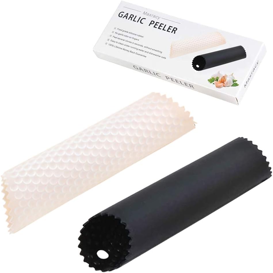2 Set Silicone Garlic Peeler Easy Roller Tube Useful Garlic Odorfree Kitchen Tool (Black,Clear)